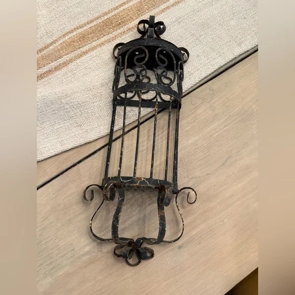 Vintage Rustic Chippy Black Metal Candle Holder - Picture 7 of 15
